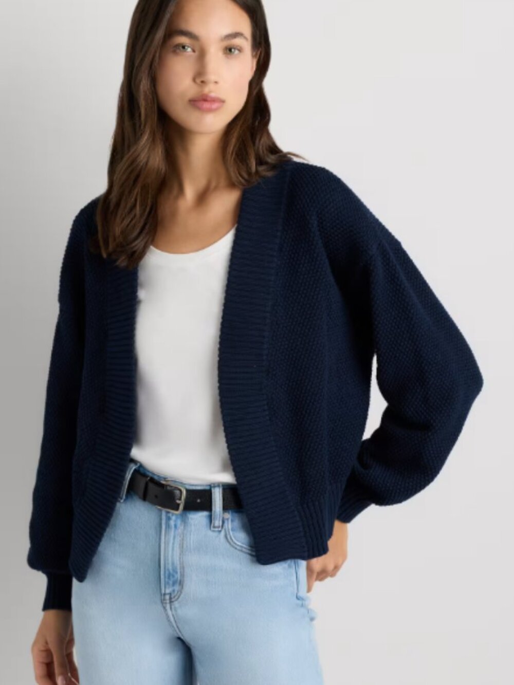 Quince 100% Organic Cotton Waffle Stitch Open Cardigan Navy - Small